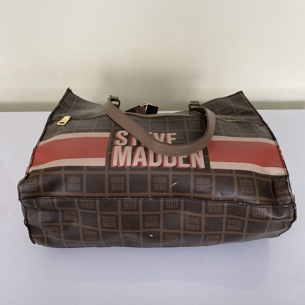Steve Madden Blivia Logo Tote Bag Brown Large 14X12X6 - Picture 5 of 14